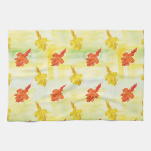 watercolor autumn leaves kitchen towel