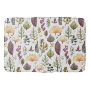Watercolor Autumn Leaves Off White Bathmat