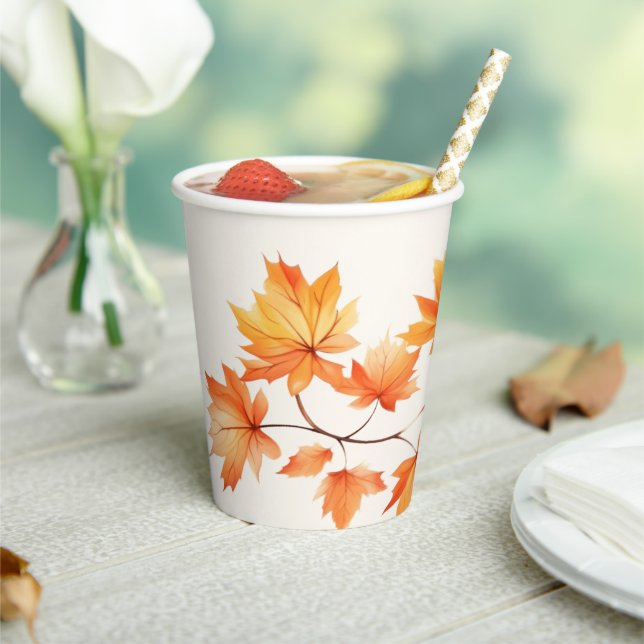Watercolor Autumn Leaves Paper Cups (Insitu)