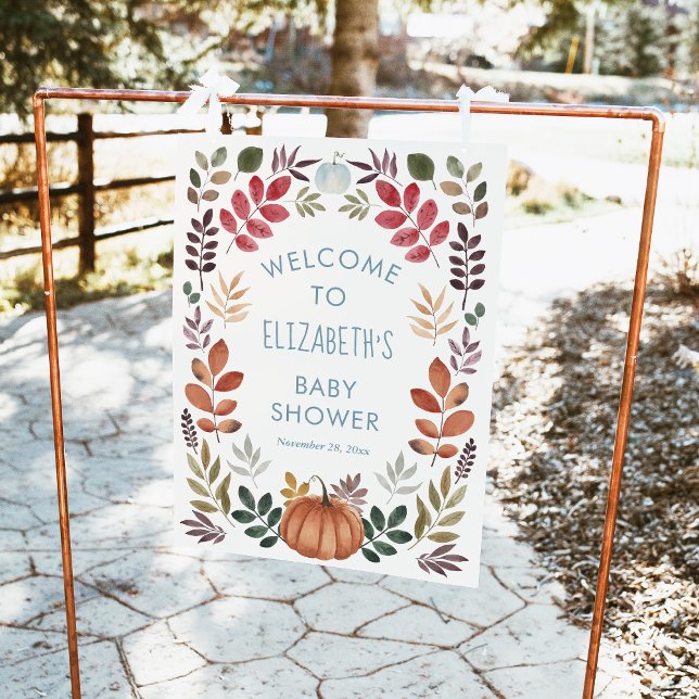Watercolor Autumn Leaves & Pumpkin Welcome Sign (Creator Uploaded)