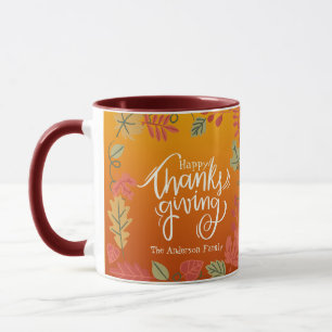 Watercolor Autumn Leaves Rustic Happy Thanksgiving Mug