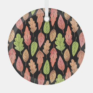 Watercolor autumn leaves: seamless pattern glass ornament