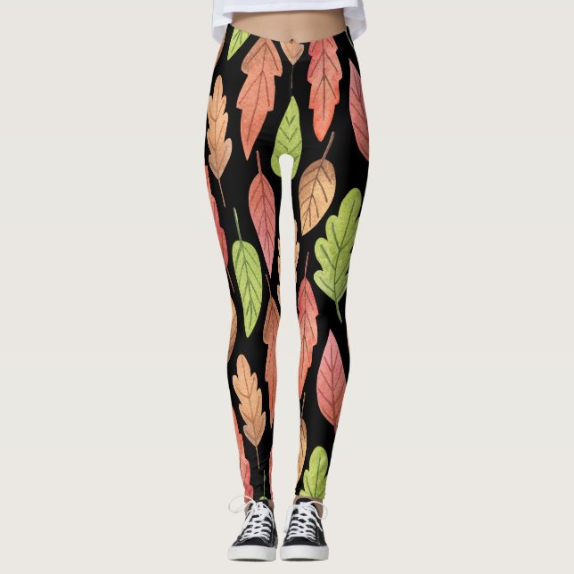Watercolor autumn leaves: seamless pattern leggings (Front)