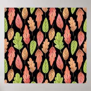 Watercolor autumn leaves: seamless pattern poster