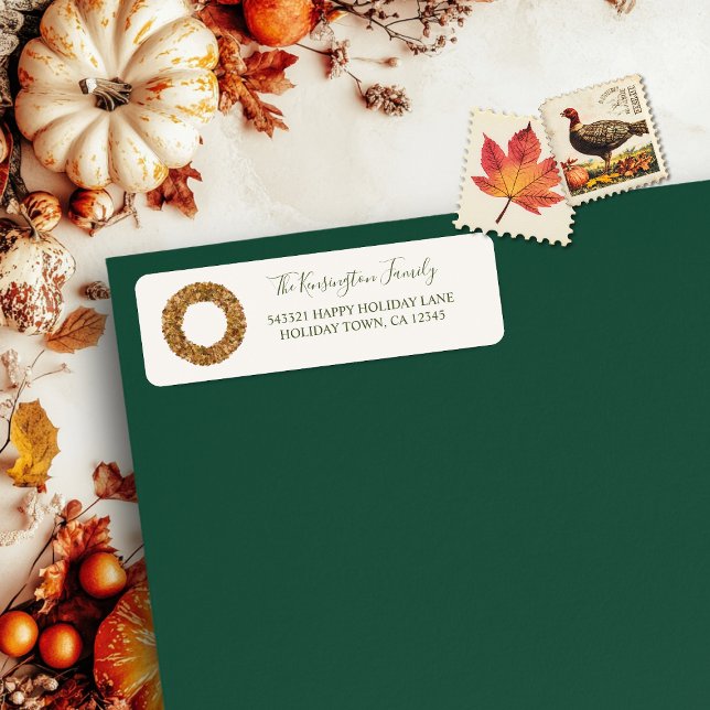Watercolor Autumn Leaves Thanksgiving Wreath (Watercolor Autumn Leaves Thanksgiving Wreath Return Address labels)