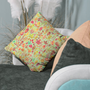 Watercolor Autumn Leaves Throw Pillow