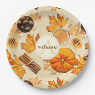 Watercolor Autumn Magic Vintage Scents Monogram Paper Plate