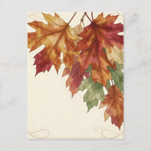 Watercolor Autumn Maple Leaves Elegant Postcard