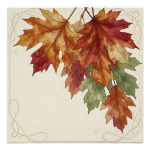 Watercolor Autumn Maple Leaves Elegant Poster