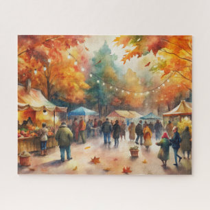 Watercolor Autumn Market Festival, Vibrant Fall Jigsaw Puzzle