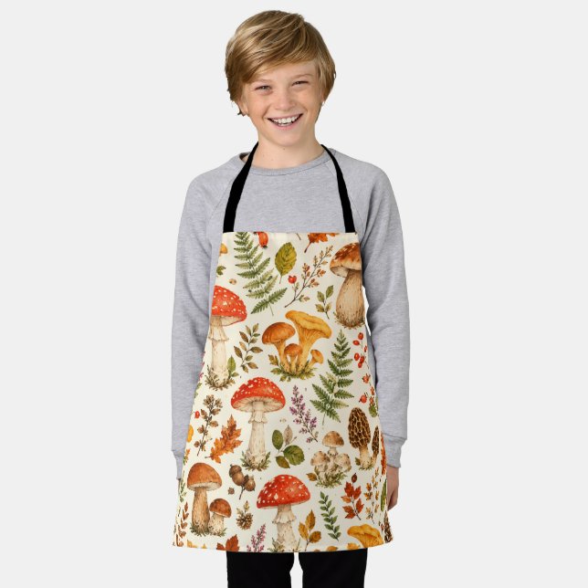 Watercolor Autumn Mushroom Pattern  Apron (Worn)