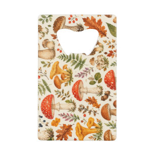 Watercolor Autumn Mushroom Pattern Credit Card Bottle Opener