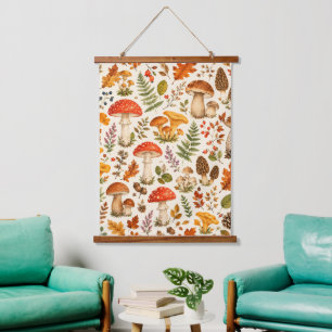 Watercolor Autumn Mushroom Pattern  Hanging Tapestry