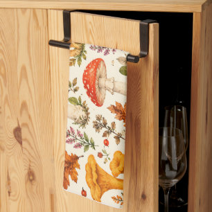 Watercolor Autumn Mushroom Pattern Kitchen Towel