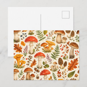 Watercolor Autumn Mushroom Pattern Postcard
