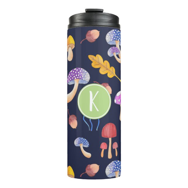 Watercolor Autumn Mushrooms | Monogram Thermal Tumbler (Front)