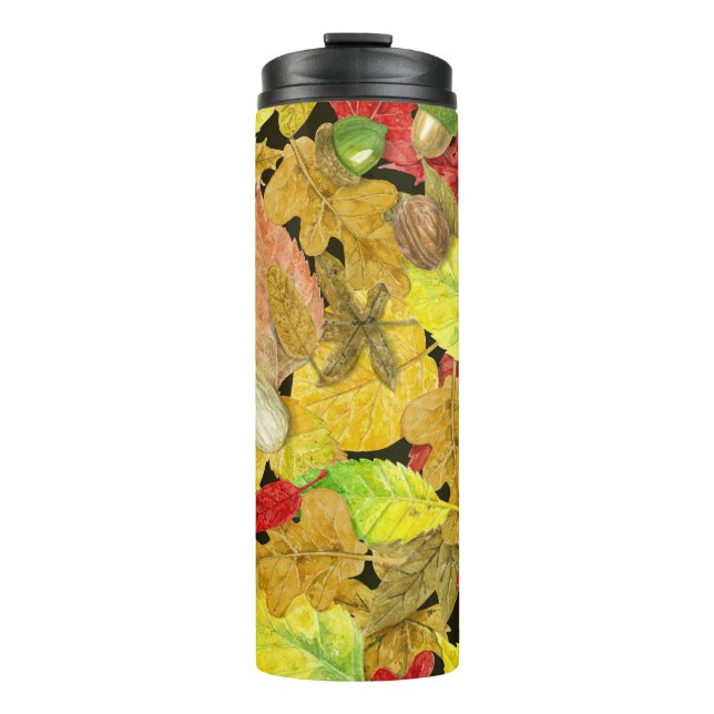 Watercolor autumn pattern thermal tumbler (Front)
