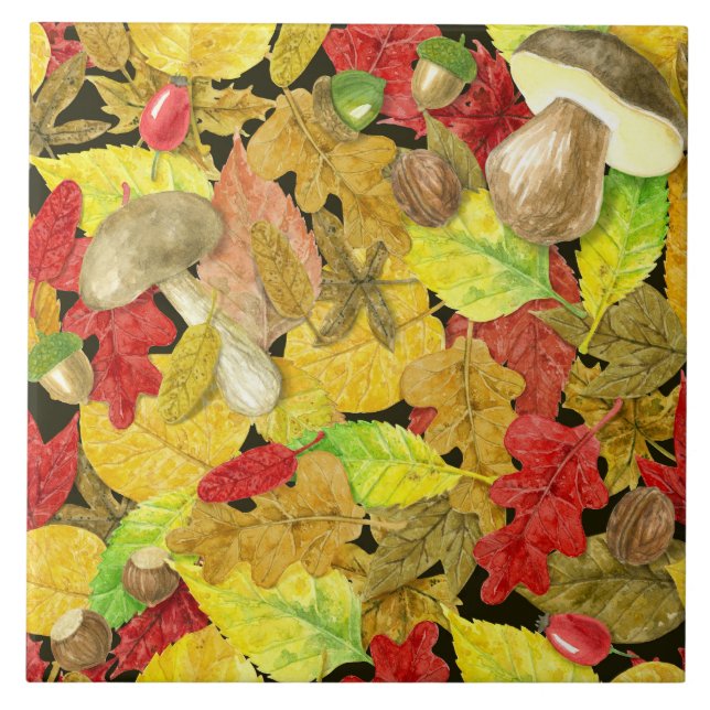 Watercolor autumn pattern tile (Front)