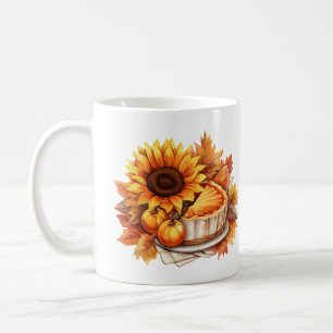 Watercolor Autumn Pie and Sunflower Coffee Mug