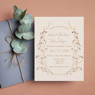 watercolor autumn pressed floral wreath wedding invitation