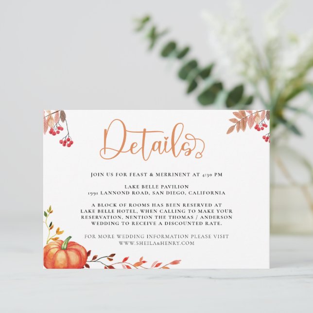 Watercolor autumn pumpkin floral enclosure card (Standing Front)