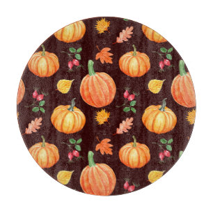 Watercolor Autumn Pumpkin Floral Pattern Cutting Board