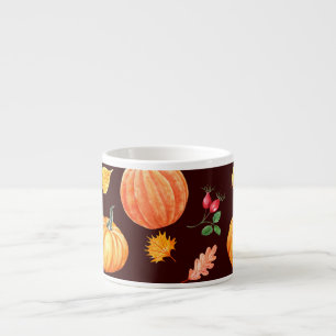 Watercolor Autumn Pumpkin Floral Pattern Espresso Cup