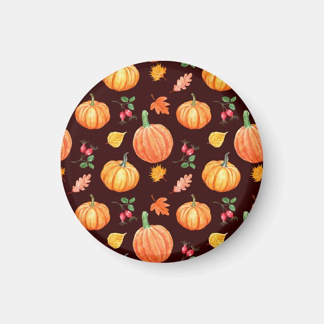 Watercolor Autumn Pumpkin Floral Pattern Magnet (Front)
