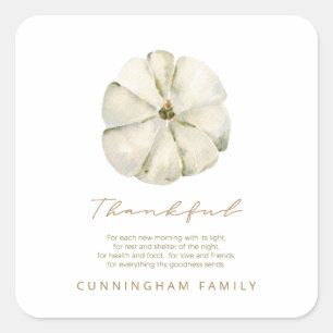 Watercolor Autumn Pumpkin Thankful Thanksgiving Square Sticker