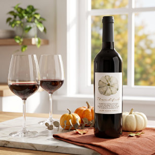 Watercolor Autumn Pumpkin Thankful Thanksgiving Wine Label
