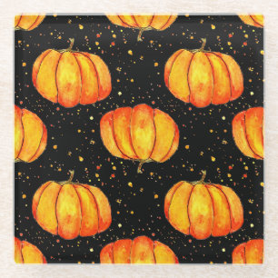 Watercolor autumn pumpkins, Halloween print Glass Coaster