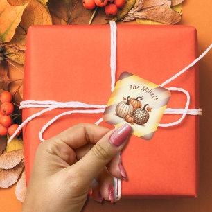 Watercolor Autumn pumpkins pattern personalized Square Sticker