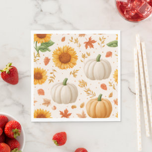 Watercolor Autumn Pumpkins & Sunflowers Pattern Napkin
