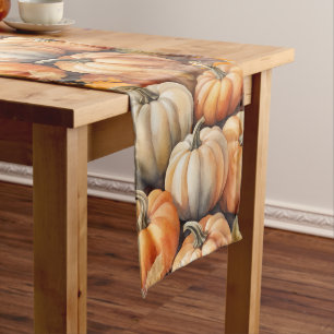 Watercolor Autumn Pumpkins with Leaves Medium Table Runner