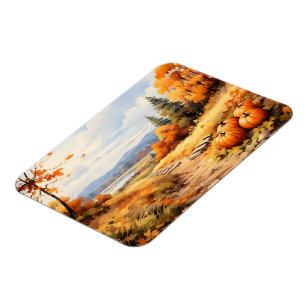 Watercolor Autumn Road Pumpkin Falling Leaves Magnet