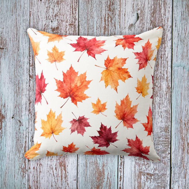 Watercolor Autumn Sugar Maple Leaf Pattern Throw Pillow (Creator Uploaded)