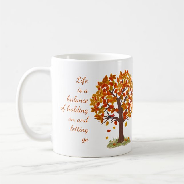 Watercolor Autumn Tree Life is Balance Quote   Coffee Mug (Left)