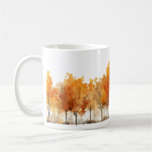 Watercolor Autumn Trees in a Row