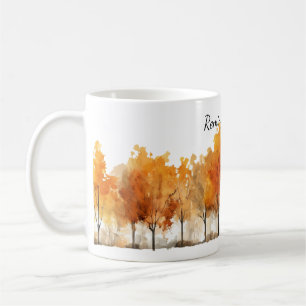 Watercolor Autumn Trees in a Row Personalized Coffee Mug