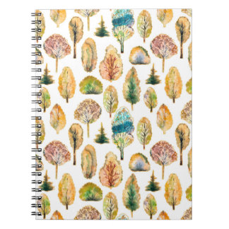 Watercolor autumn trees, seamless pattern. notebook