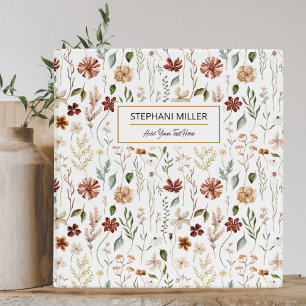 Watercolor Autumn Wildflower Garden Floral Pattern Binder