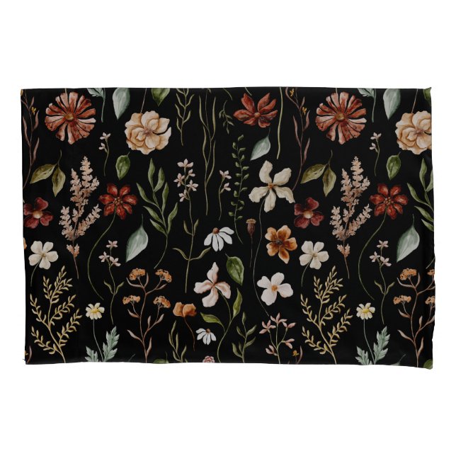 Watercolor Autumn Wildflower Garden Floral Pattern Pillowcase (Front)