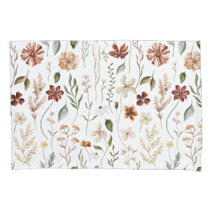 Watercolor Autumn Wildflower Garden Floral Pattern Pillowcase
