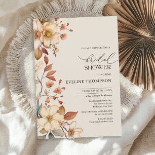 Watercolor autumn wildflowers bridal shower invitation