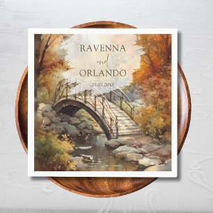 Watercolor Autumn Woodland Bridge Fall Wedding Napkin