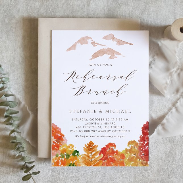 Watercolor Autumn Woodlands Fall Rehearsal Brunch Invitation (Creator Uploaded)