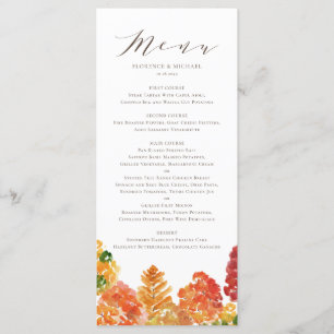 Watercolor Autumn Woodlands Fall Wedding Menu