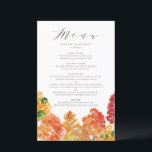Watercolor Autumn Woodlands Fall Wedding Menu Card<br><div class="desc">Add an autumnal accent to your event's tablescape with these customizable menu cards. It features an autumn woodland scene. Personalize by adding names and other menu details. These watercolour menu cards are perfect for fall weddings,  bridal showers,  baby showers,  birthdays and more. Matching items are available.</div>