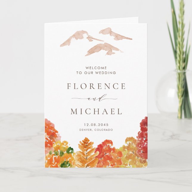 Watercolor Autumn Woodlands Wedding Program (Front)