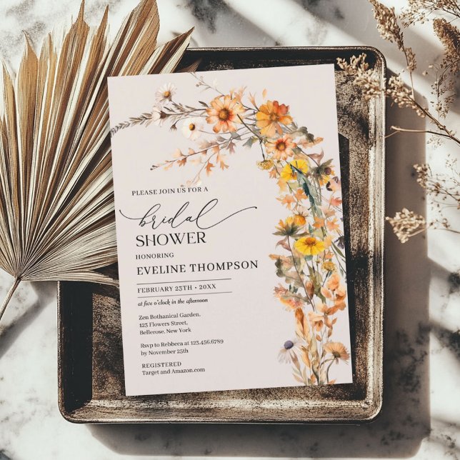 Watercolor autumn yellow orange brown wildflowers invitation (Watercolor autumn yellow orange brown wildflowers invitation)